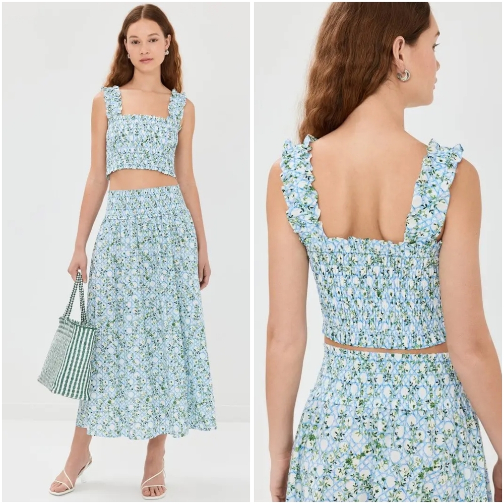 Hill House Home Azalea Nap Top Basketweave Vine Blue XL NWT New